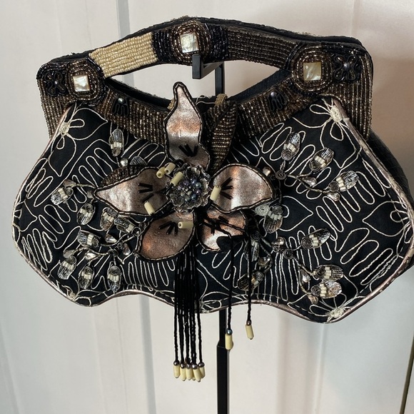 Mary Frances Black and greys Clutch - unique design - intricate beading and flor - Picture 3 of 7